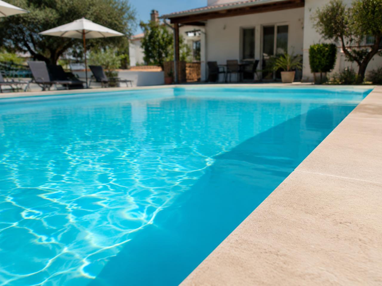 Close-up of the sparkling outdoor pool at Zea85 B&B